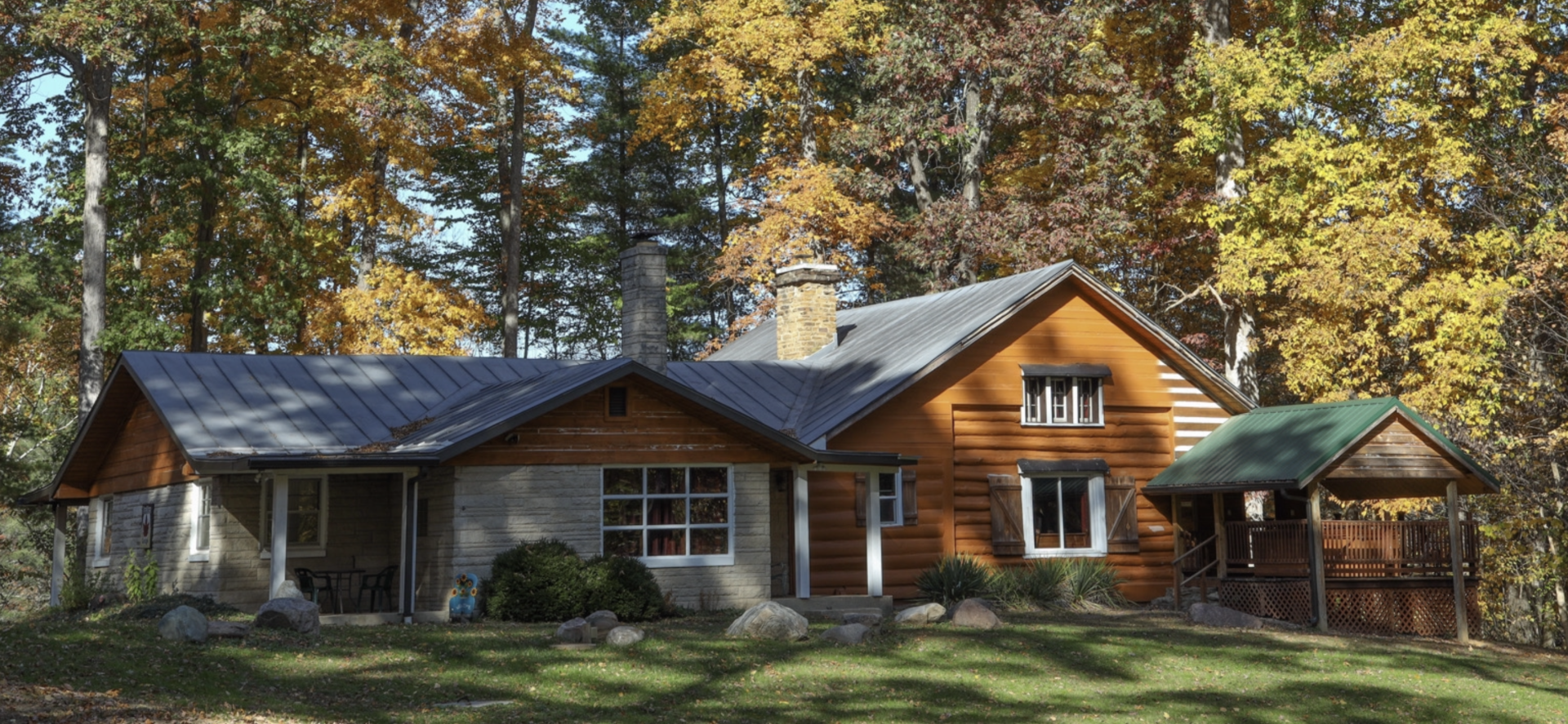 A house surrounded with trees